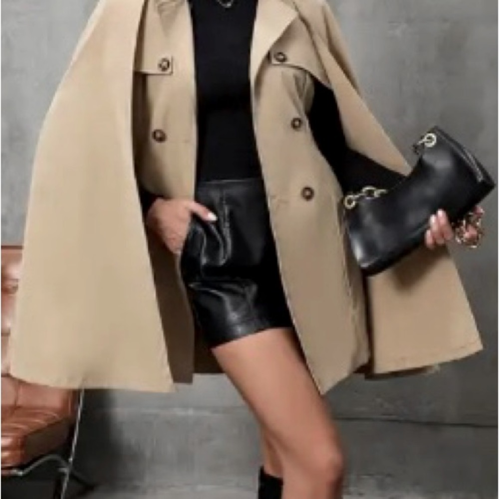 Belted Double Breasted Trench Coat w/ cape. Color: Khaki Size: XL (12)